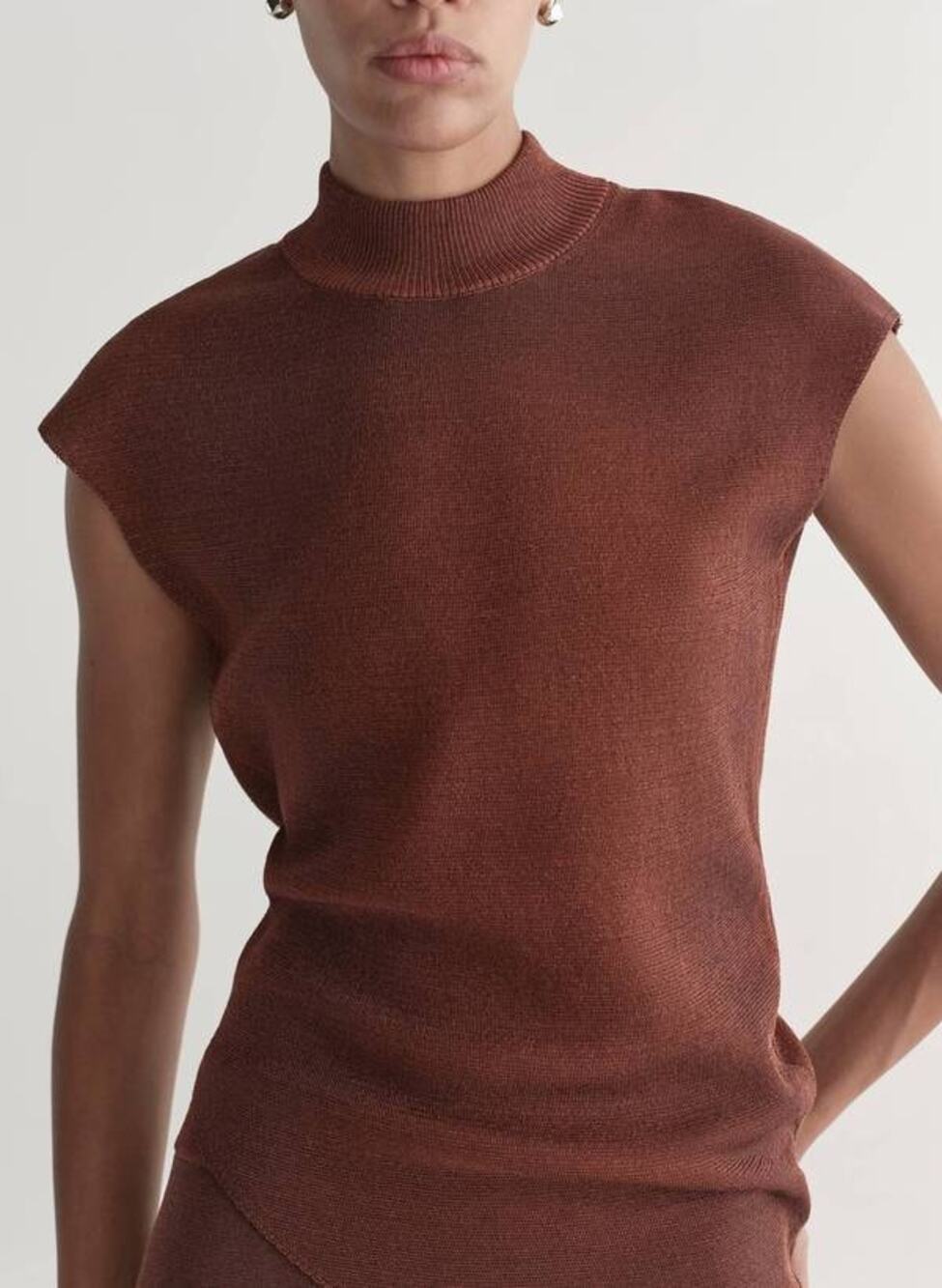 ALC Edith Metallic Knit Asymmetric Top in Rust XS